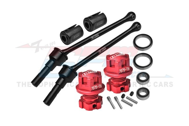 Gpm Ts088frs 4140 Carbon Steel Front / Rear Cvd Shaft - 88mm With 7075 Alloy Wheel Lock & Hex Claw 8950x 8654 For Traxxas 1/8 Maxx Slash 8s /  1/10  Maxx Monster Red