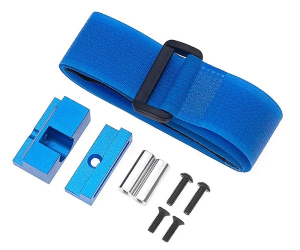 Aluminum Battery Hold Mount With Magic Strap For 1/10 Tamiya Tt-02 Tt-02d Rc Touring Car Blue