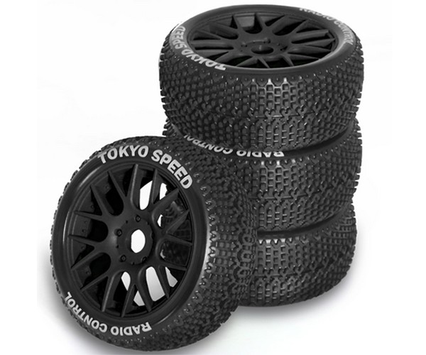 Rubber Tire & Rim Set 110 X 45mm 17mm Hex For 1/8 1/10 Rc Arrma Typhon Kyosho Mp9 Mp10 Tekno Eb48 Black
