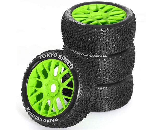 Rubber Tire & Rim Set 110 X 45mm 17mm Hex For 1/8 1/10 Rc Arrma Typhon Kyosho Mp9 Mp10 Tekno Eb48 Green