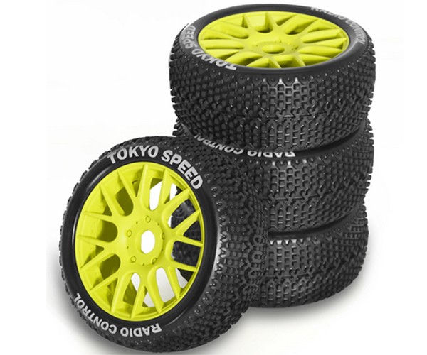 Rubber Tire & Rim Set 110 X 45mm 17mm Hex For 1/8 1/10 Rc Arrma Typhon Kyosho Mp9 Mp10 Tekno Eb48 Yellow