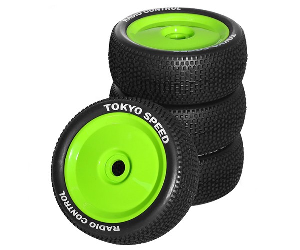 Rubber Tire & Rim Set Disc Type 110 X 45mm 17mm Hex For 1/8 1/10 Rc Arrma Typhon Kyosho Mp9 Mp10 Tekno Eb48 Green