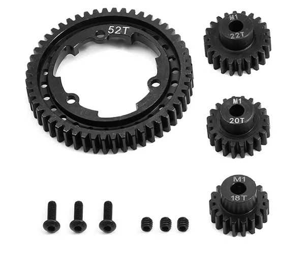 Steel M1 Spur Gear 46t / 50t / 52t / 54t W. 18 / 20 / 22t Pinion For Traxxas 1/5 X-maxx 6s 8s 1/6 Xrt 1/10 Maxx Revo 2.0 1/7 Xo-1 Car 52t / 18 20 22t