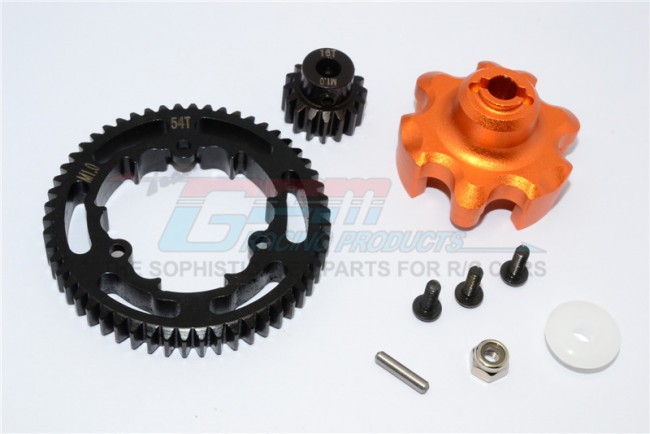 Aluminium Gear Adapter Steel Spur Gear 54t Motor Gear 16t Traxxas Xmaxx Orange