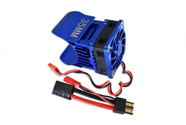 Gpm TRX4018FAN Aluminum 35mm Motor Heatsink With Cooling Fan 1/10 Electric 4wd Trx4 Defender Trail Crawler Blue