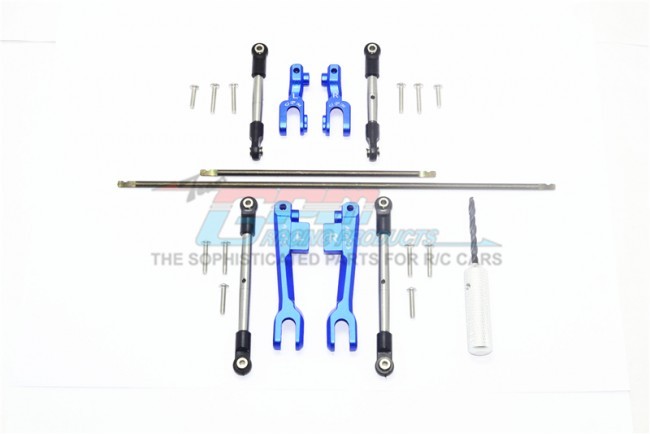 Gpm SUDR312FRS Spring Steel Front+rear Sway Bar & Aluminum Sway Bar Arm & Stainless Steel Linkage 1/10 Rustler 4x4 Vxl 67076-4 Blue