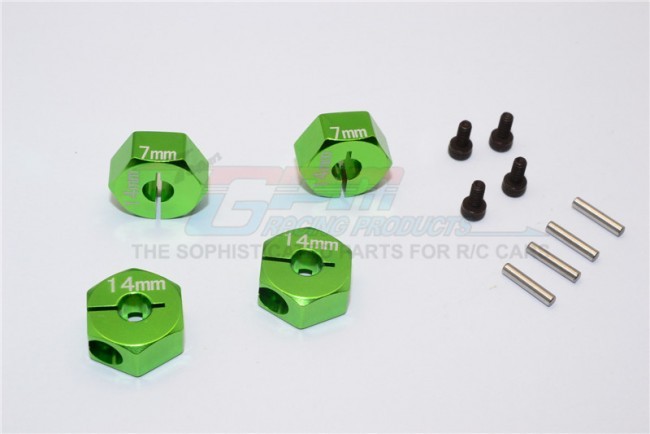 Gpm AX010/14X7MM Alloy Hex Adapter (14mmx7mm)-4pcs Set  For Optional 14mm Hex Wheel Axial Exo Terra Buggy Green