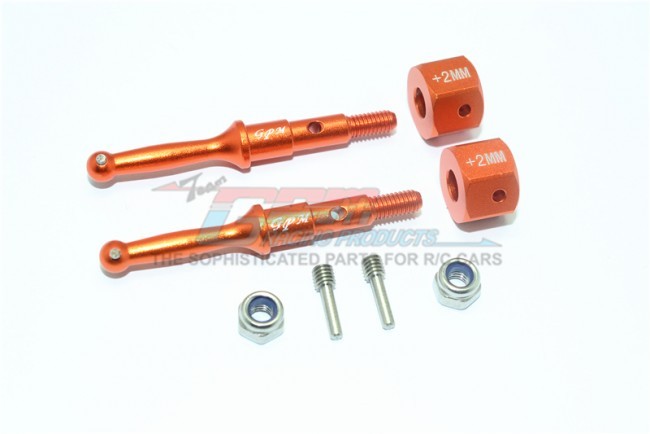 Gpm T3023R/+2MM Aluminum Rear Wheel Shaft W. Hex Adapter (+2mm) Tamiya 1/8 T3-01 Dancing Rider 57405 Orange