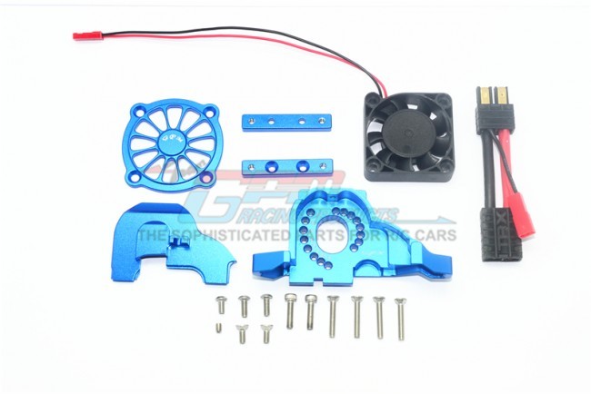 Gpm TRX4038GCAB Aluminum Motor Mount W/ Upper Spur Gear Case Cover W. Cooling Fan Traxxas Trx-4 Blue